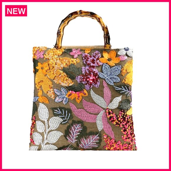 Handbags - Bamboo Handle Embroidered Clutch Bag, Large Capacity, Retro Style Evening Bag